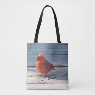 Red Cardinal on Wood Bridge Tote Bag