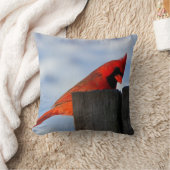 Red Cardinal on Wooden Stump Throw Pillow (Blanket)