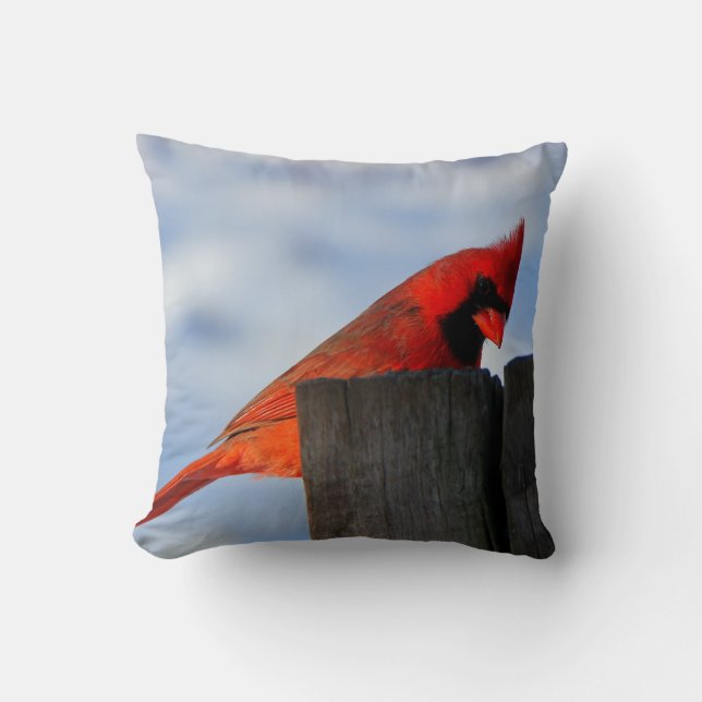 Red Cardinal on Wooden Stump Throw Pillow (Front)