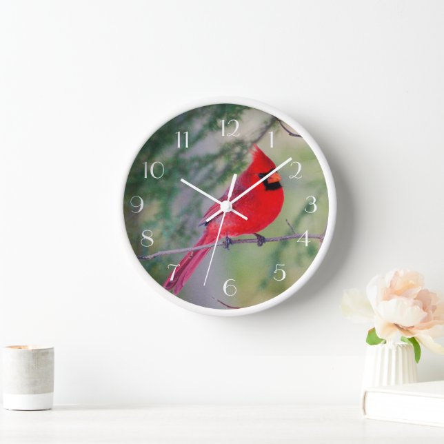 Red Cardinal Perch Clock (Home)