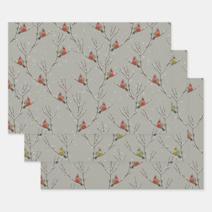 Red Cardinal Perched on a Tree Branch Wrapping Pap Paper Sheet
