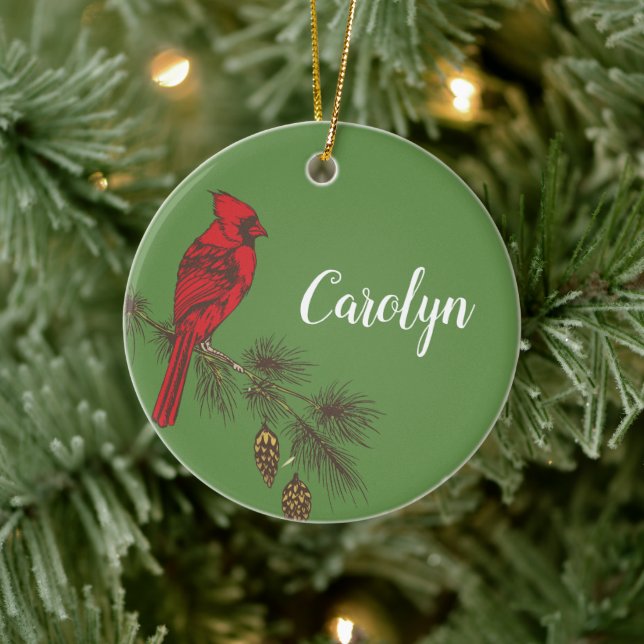 Red Cardinal Personalized Ceramic Ornament (Tree)