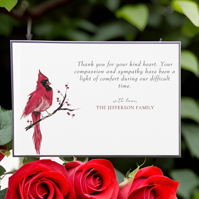 Red Cardinal Photo Funeral Thank You Card (Creator Uploaded)