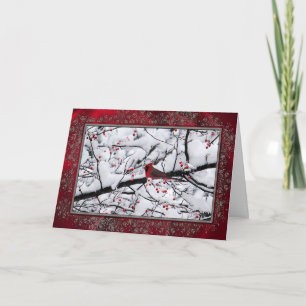 Red Cardinal Snow Tree Photo Christmas Holiday Card