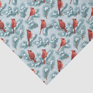 Red Cardinal Snowy Pines Shades of Blue Holiday Tissue Paper