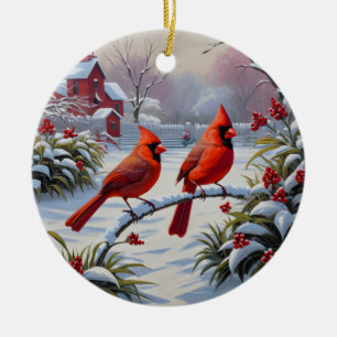 Red Cardinal Songbirds Ceramic Ornament