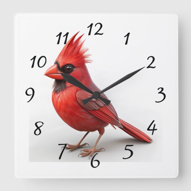 Red cardinal square wall clock (Front)