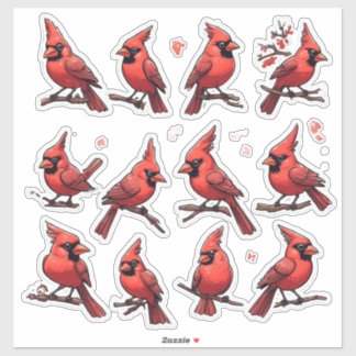 Red Cardinal Sticker Set – Cute Songbird Decor