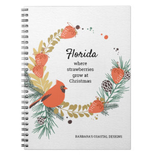 Red Cardinal Strawberries Christmas Wreath Notebook