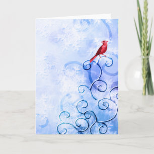 Red Cardinal & Swirls: Cute Winter Bird Holiday Card
