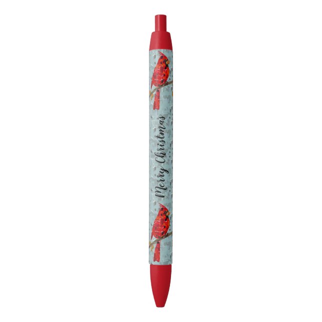 Red Cardinal , the bird of Christmas Black Ink Pen (Front Vertical)