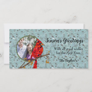 Red Cardinal , the bird of Christmas Holiday Card