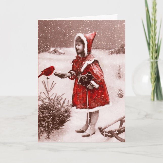 Red Cardinal Vintage French Greeting Card (Front)