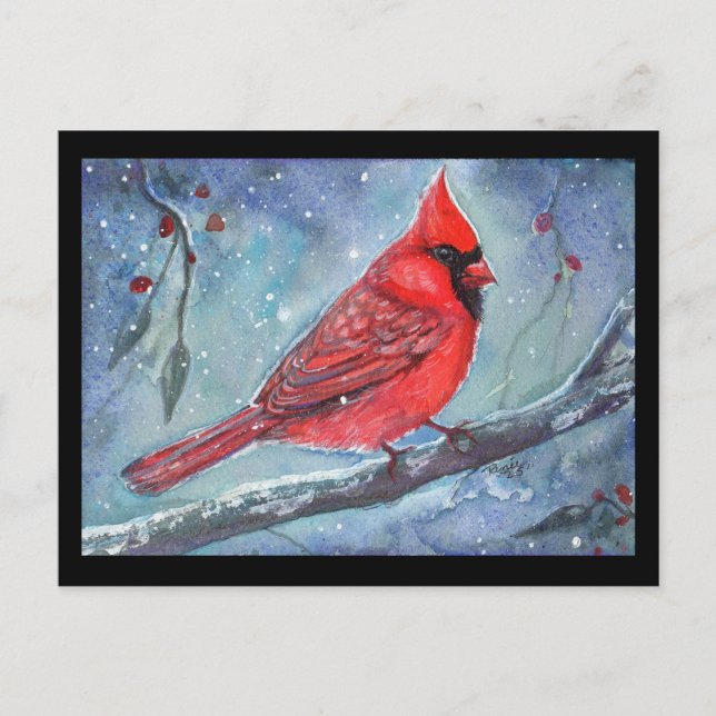Red cardinal watercolor design by Renee Lavoie Postcard (Front)