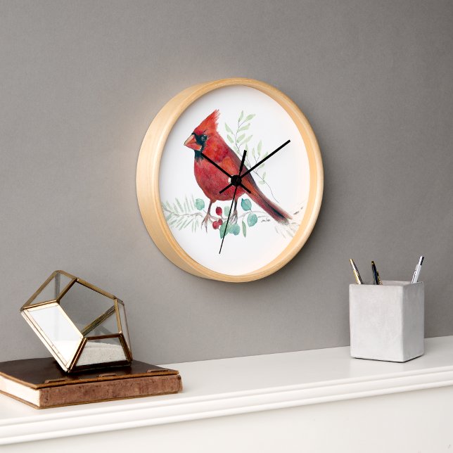 Red Cardinal Watercolor Wall Décor Clock (Red Cardinal Watercolor Wall Décor Clock from Jenn's Emporium. )