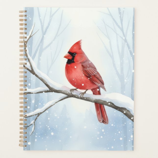 Red Cardinal Watercolor Winter Forest Academic  Planner (Front)