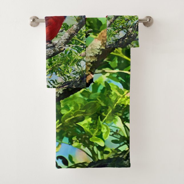 Red Cardinal  Wild Bird Photograph Bath Towel Set (Insitu)
