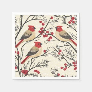 Red Cardinal Winter Berry Christmas Pattern Napkin