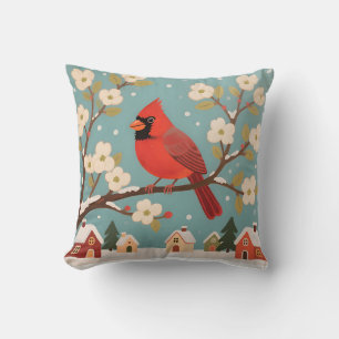 Red Cardinal Winter Branch Throw Pillow