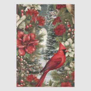 Red Cardinal & Winter Florals Decoupage  Tissue Paper