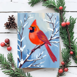 Red Cardinal   Winter Watercolor Holiday Card