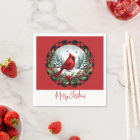 Red Cardinal with Holly Berries