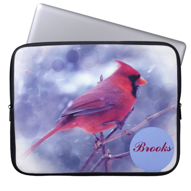 Red Cardinal with Name Laptop Sleeve (Front)