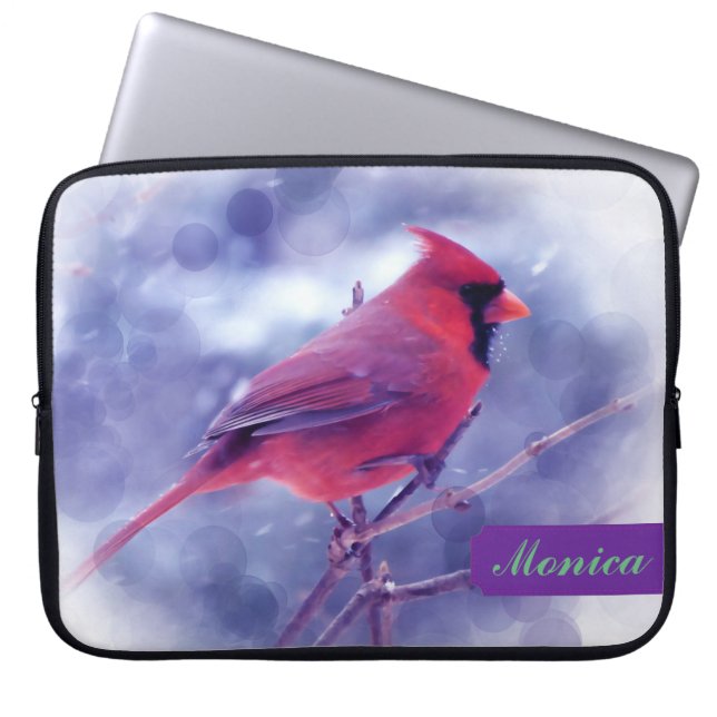 Red Cardinal with Name Laptop Sleeve (Front)