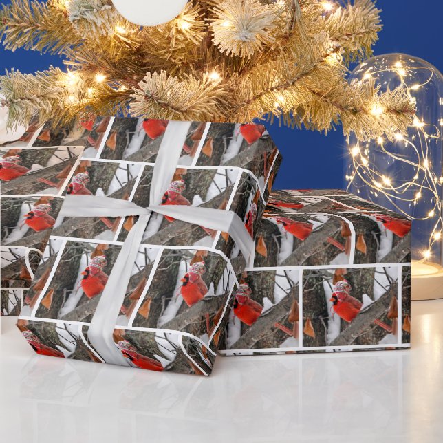 Red Cardinal With Winter Hat Wrapping Paper (Holidays)