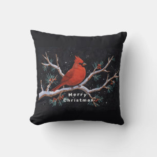 Red Cardinal with Winter Red Berries Throw Pillow