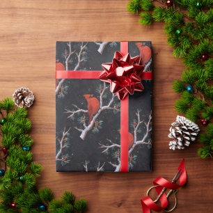 Red Cardinal with Winter Red Berries Wrapping Paper