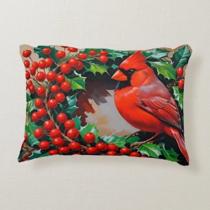 Red Cardinal with Wreath Accent Pillow