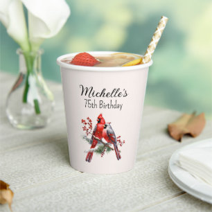 Red Cardinals 75th Birthday Paper Cups