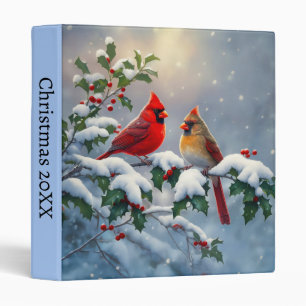 Red Cardinals and Holly in Snow Binder