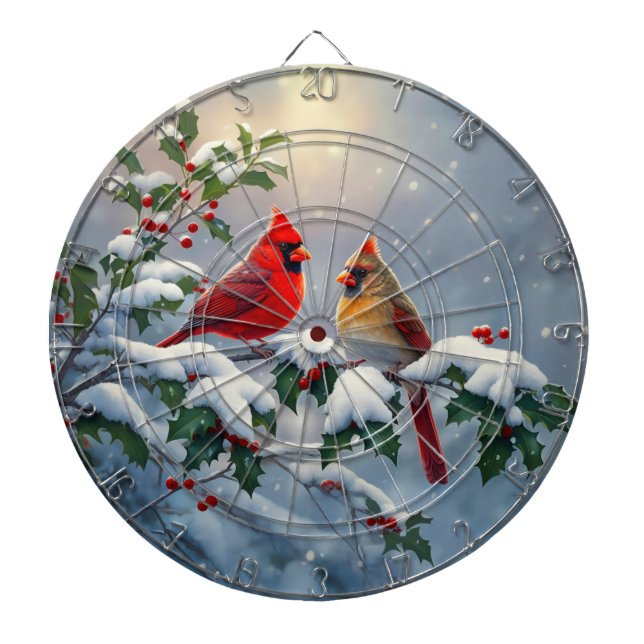 Red Cardinals and Holly in Snow Dartboard (Front)