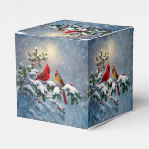 Red Cardinals and Holly in Snow Favor Box