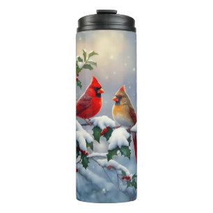 Red Cardinals and Holly in Snow Thermal Tumbler