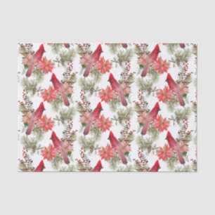 Red Cardinals, Berries and Poinsettia Flowers   Tissue Paper