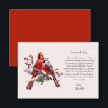 Red Cardinals Berries Birthday Thank You Card<br><div class="desc">Beautiful red Cardinals on a snowy winter birthday party 3.5"x5" "Thank you" card. Contact me for assistance with your customizations or to request additional matching or coordinating Zazzle products for your celebration.</div>