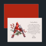 Red Cardinals Berries Birthday Thank You Card<br><div class="desc">Beautiful red Cardinals on a snowy winter birthday party 3.5"x5" "Thank you" card. Contact me for assistance with your customizations or to request additional matching or coordinating Zazzle products for your celebration.</div>