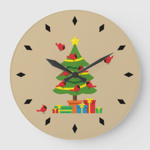 Red Cardinals - Christmas Merrier Spent Together Large Clock