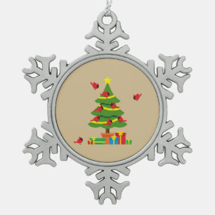 Red Cardinals - Christmas Merrier Spent Together Snowflake Pewter Christmas Ornament