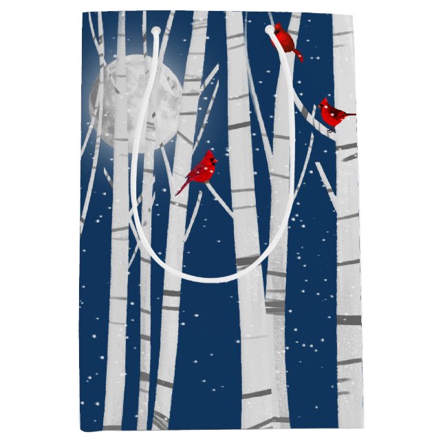 Red Cardinals in Birch Tree  Medium Gift Bag (Front)