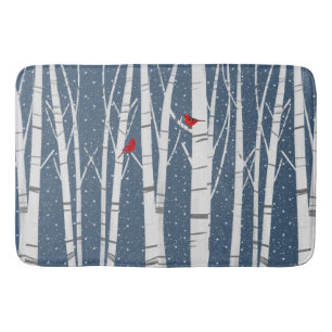 Red Cardinals In Snowflakes Bath Mat