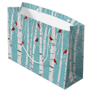 Red Cardinals On Birch Trees Large Gift Bag
