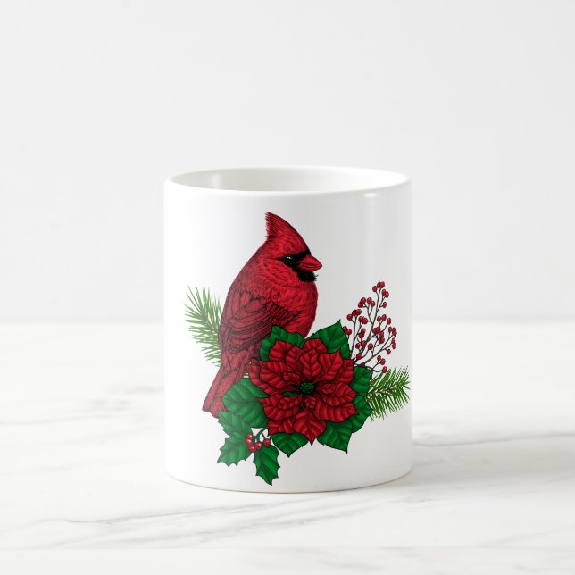 Red Cardinals on Christmas decoration Coffee Mug (Center)