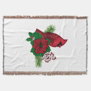 Red Cardinals on Christmas decoration Throw Blanket