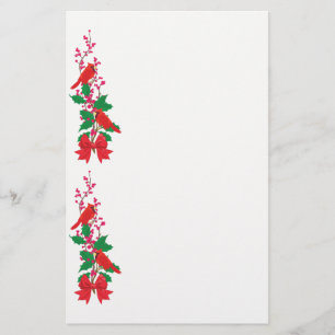 Red Cardinals on Holly Christmas Border Stationery