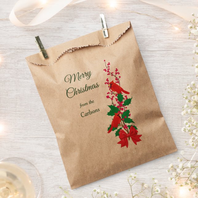 Red Cardinals on Holly Christmas Favour Bag (Clipped)