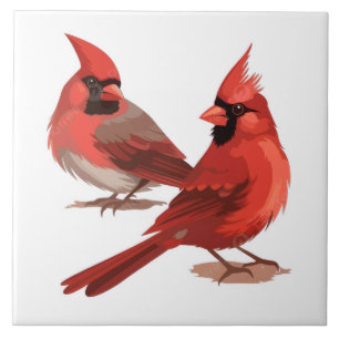 Red cardinals perched on branch ceramic tile